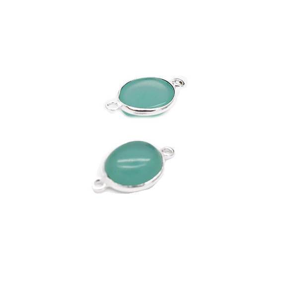 Oval Shape 10x12mm Silver Plated Double Bail Cabochon Connector