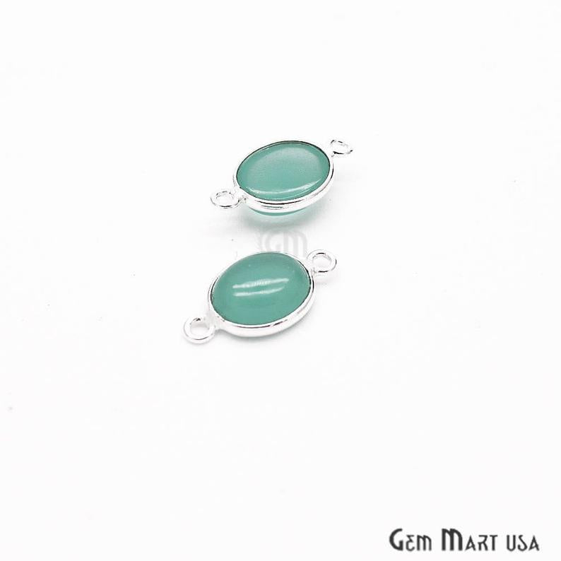 Cabochon Oval 8x10mm Silver Plated Gemstone Connector (Pick Gemstone,Bail) - GemMartUSA