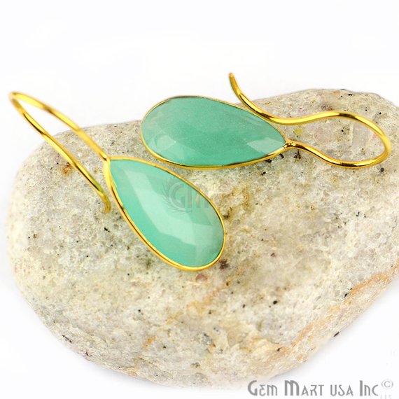 Gold Plated Pears 11x35mm Gemstone Dangle Hook Earring Choose Your Gemstone 1Pair - GemMartUSA