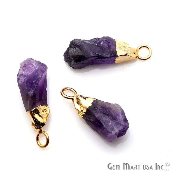 Rough Amethyst Geode February Birthstone Gold Edged Bracelets Charm Connectors - GemMartUSA