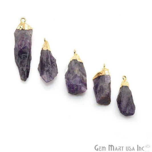 Rough Amethyst Geode February Birthstone Gold Edged Bracelets Charm Connectors - GemMartUSA