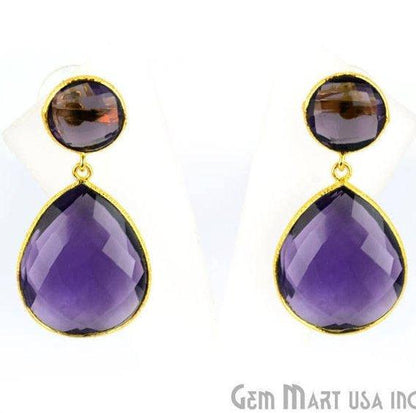 Pear and Round Shape 21x46mm Gold Plated Gemstone Dangle Studs (Pick your Gemstone) (90014-1) - GemMartUSA