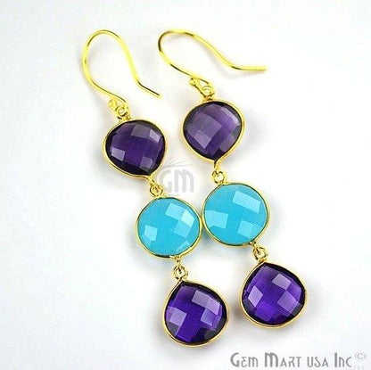 Gold Plated Round & Pears Shape 65x12mm Gemstone Dangle Hook Earring Choose Your Style (90093) - GemMartUSA