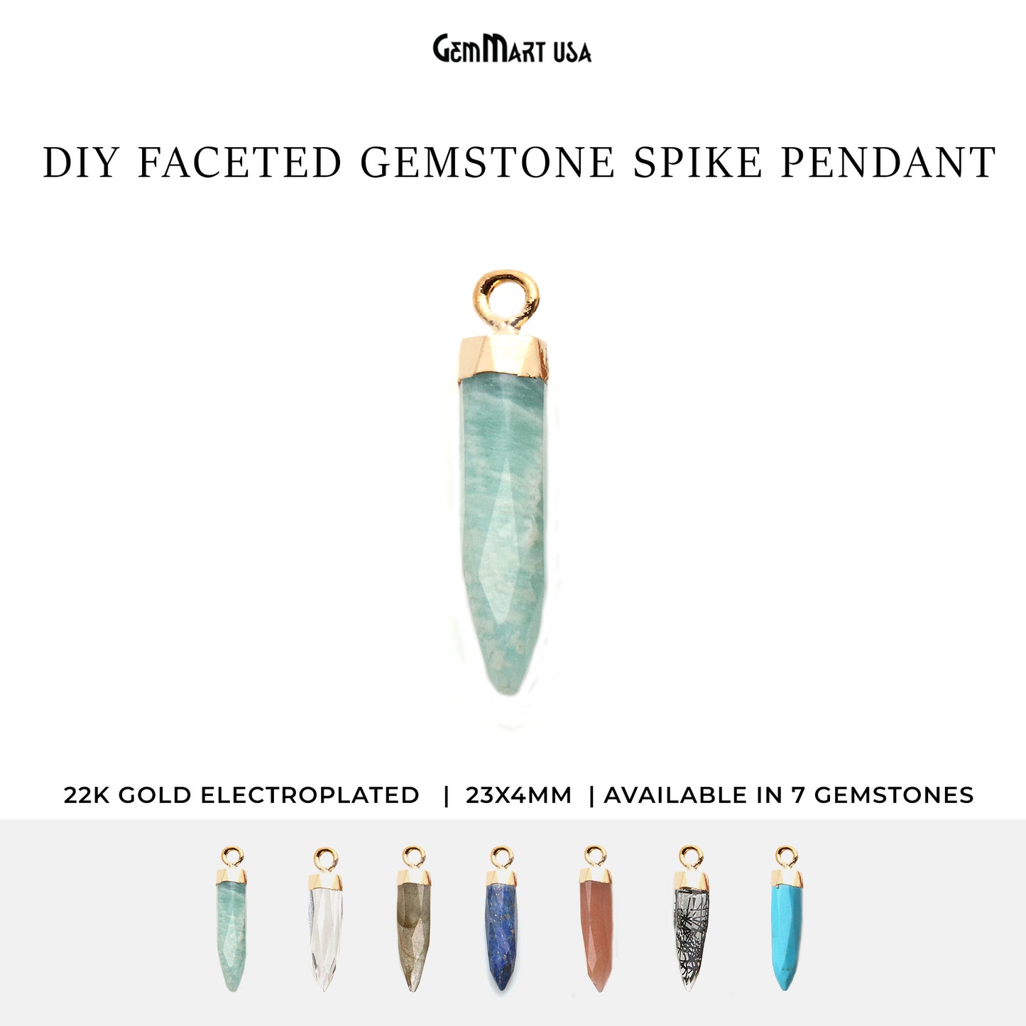 Gemstone Pencil 23x4mm Gold Electroplated Single Plated Connector