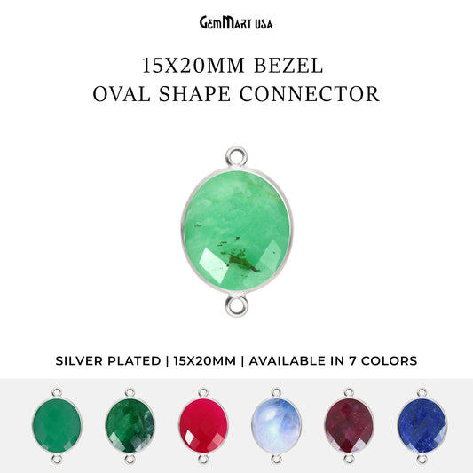 Oval 15x20mm Silver Bezel Double Bail Gemstone Connector
