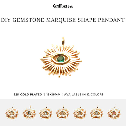 Evil Eye Gemstone 18x16mm Gold Plated Pendant Connector