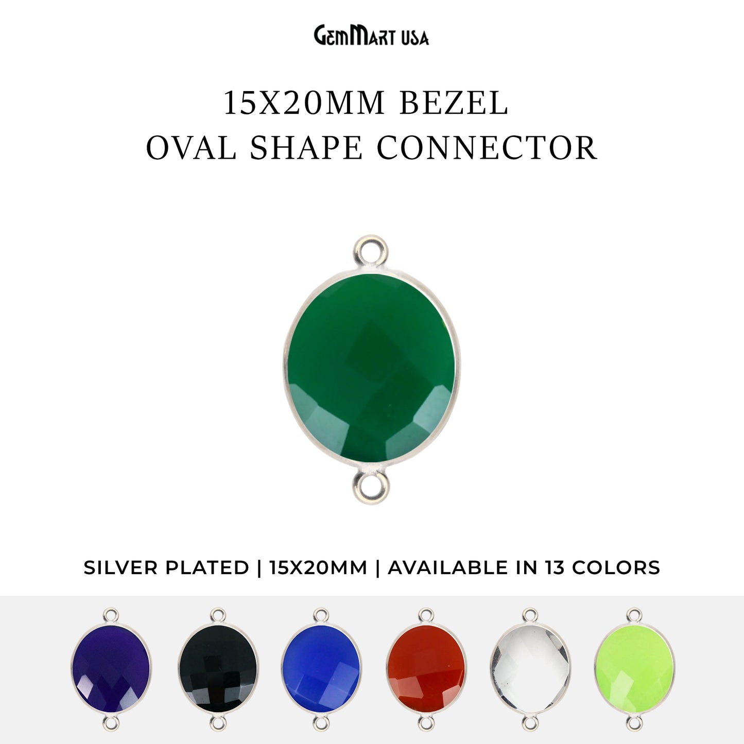 Oval 15x20mm Double Bail Silver Bezel Gemstone Connector