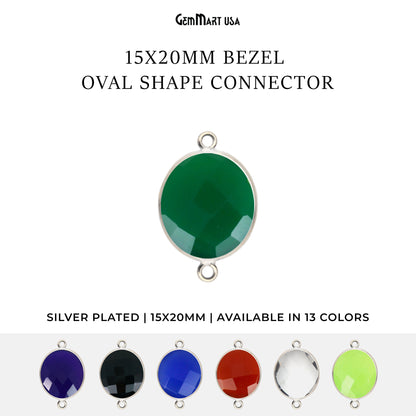 Oval 15x20mm Double Bail Silver Bezel Gemstone Connector
