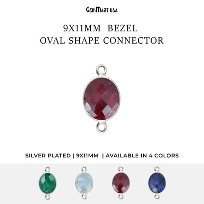 Oval 9x11mm Silver Bezel Double Bail Gemstone Connector