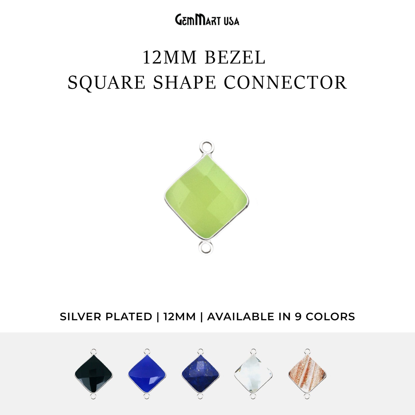 Square 12mm Double Bail Silver Bezel Gemstone Connector