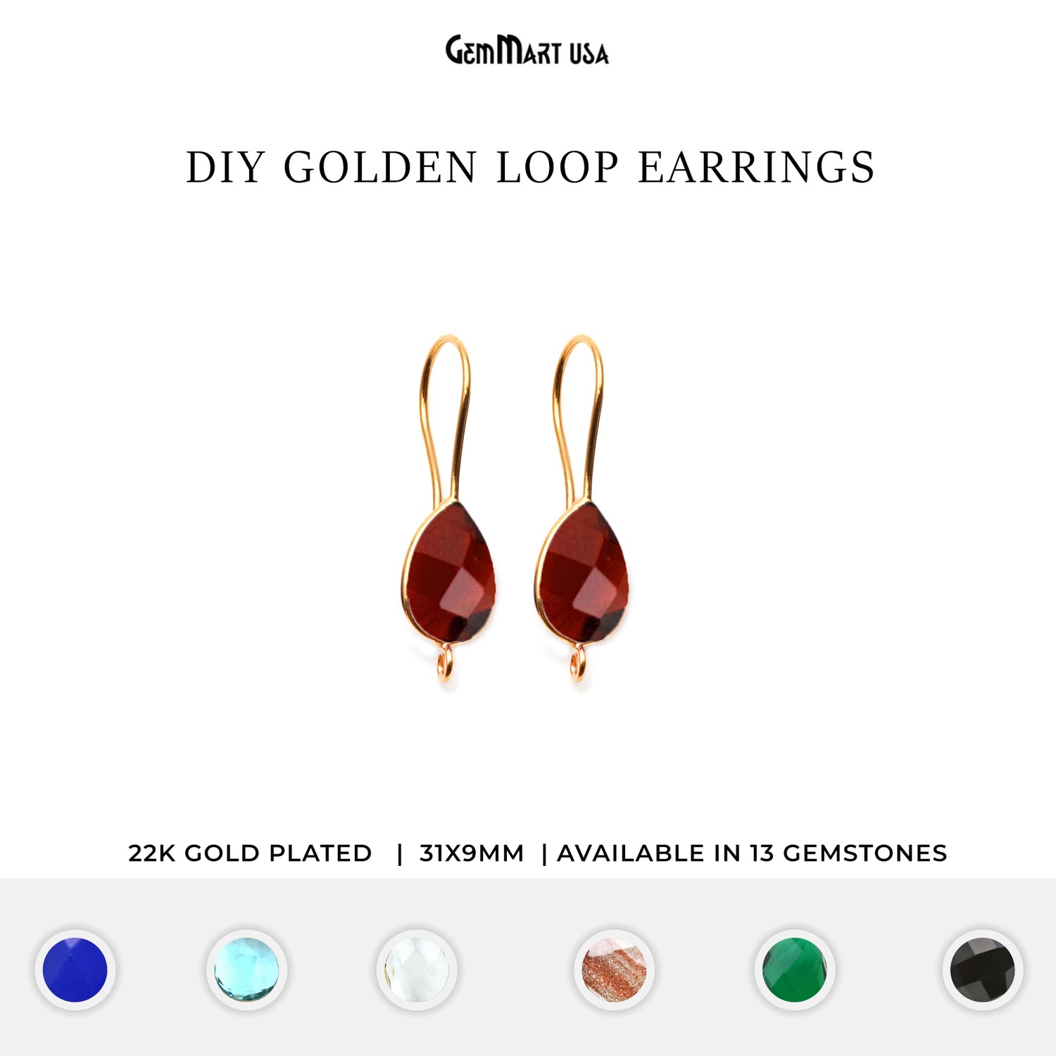 A pair of gold-plated loop earrings with pear-shaped multicolored gemstones