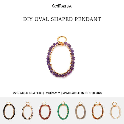 DIY Gemstone Beaded Wire Wrapped 39x25mm Oval Gold Pendant Connector