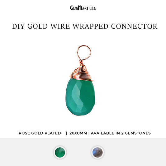 Drop Shape 20x8mm Rose Gold Wire Wrapped Single Bail Gemstone Connector
