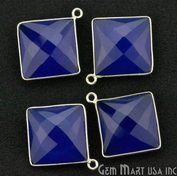 Square 16mm Single Bail Silver Bezel Gemstone Connector