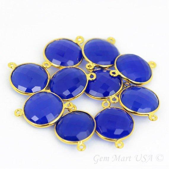 Round 14mm Double Bail Gold Bezel Gemstone Connector