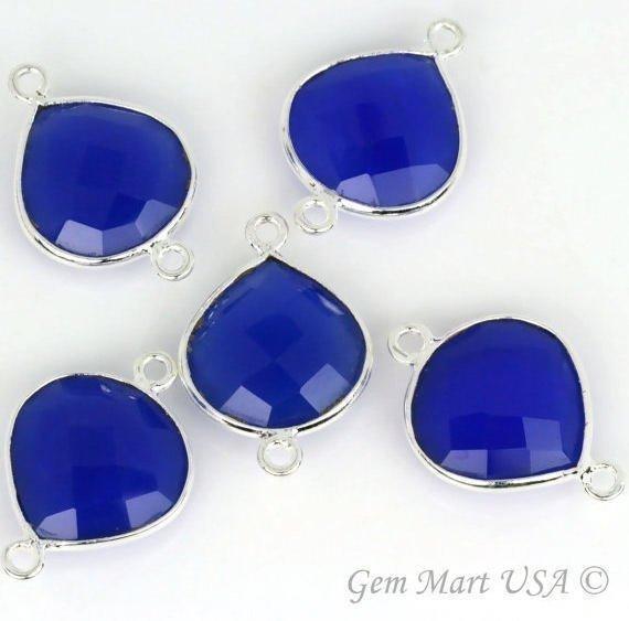 Heart 14mm Double Bail Silver Bezel Gemstone Connector