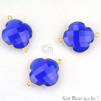 Clover 27x20mm Gemstone Gold Plated Bezel Connector