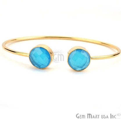 Double Gemstone 12mm Round Shape Gold Adjustable Bangle Bracelet (Choose Gemstone) - GemMartUSA