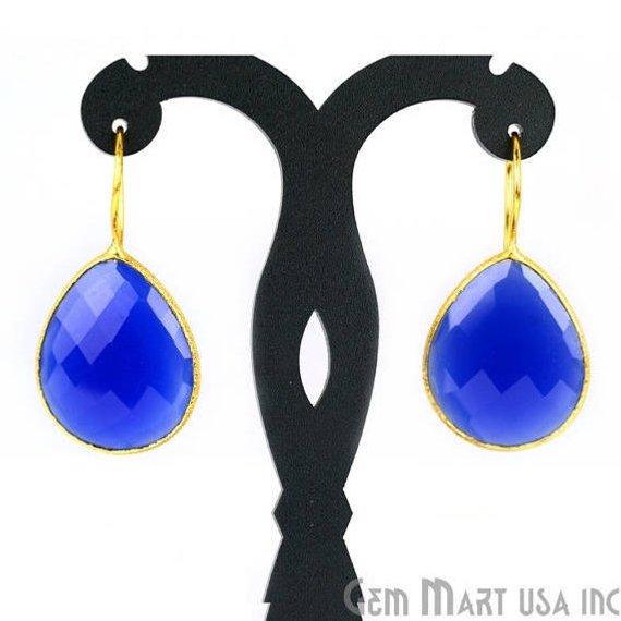 Gold Plated Pears Shape 21x26mm Gemstone Dangle Hook Earring Choose Your Style (90010-1) - GemMartUSA