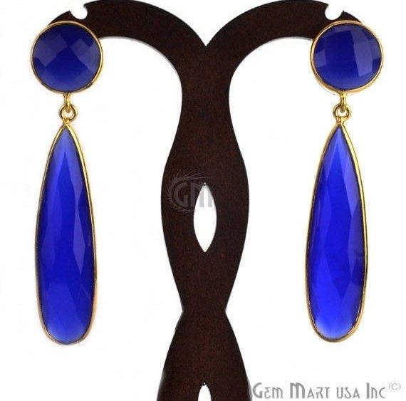 Pear and Round Shape 43x28mm Gold Plated Gemstone Dangle Studs (Pick your Gemstone) (90015-1) - GemMartUSA