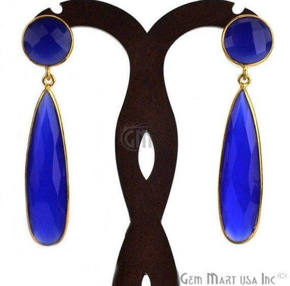 Pear and Round Shape 43x28mm Gold Plated Gemstone Dangle Studs (Pick your Gemstone) (90015-1) - GemMartUSA
