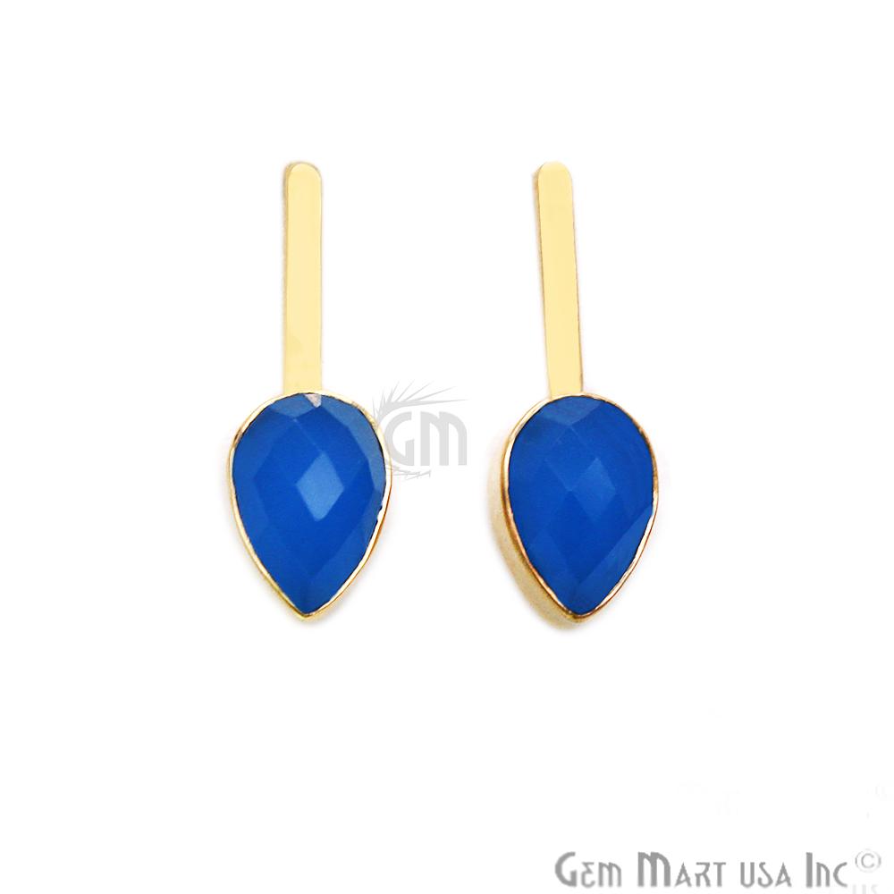 Pear Shape 9x27mm Gold Plated Gemstone Dangle Stud Earrings (Pick your Gemstone) (90174-1) - GemMartUSA