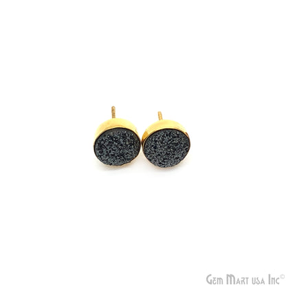 Round Shape 10mm Gold Plated Druzy Stud Earrings 1 Pair (Pick your Gemstone)