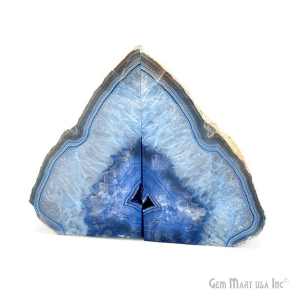 Large Geode Bookend. Blue Agate Bookend Pair. (3.1lbs, 6-7"inch). Mineral Rock Formation, Healing Energy Crystal, Home Decor. *Ships Free