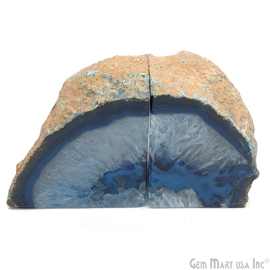 Large Geode Bookend. Blue Agate Bookend Pair. (3.1lbs, 5-6"inch). Mineral Rock Formation, Healing Energy Crystal, Home Decor. *Ships Free