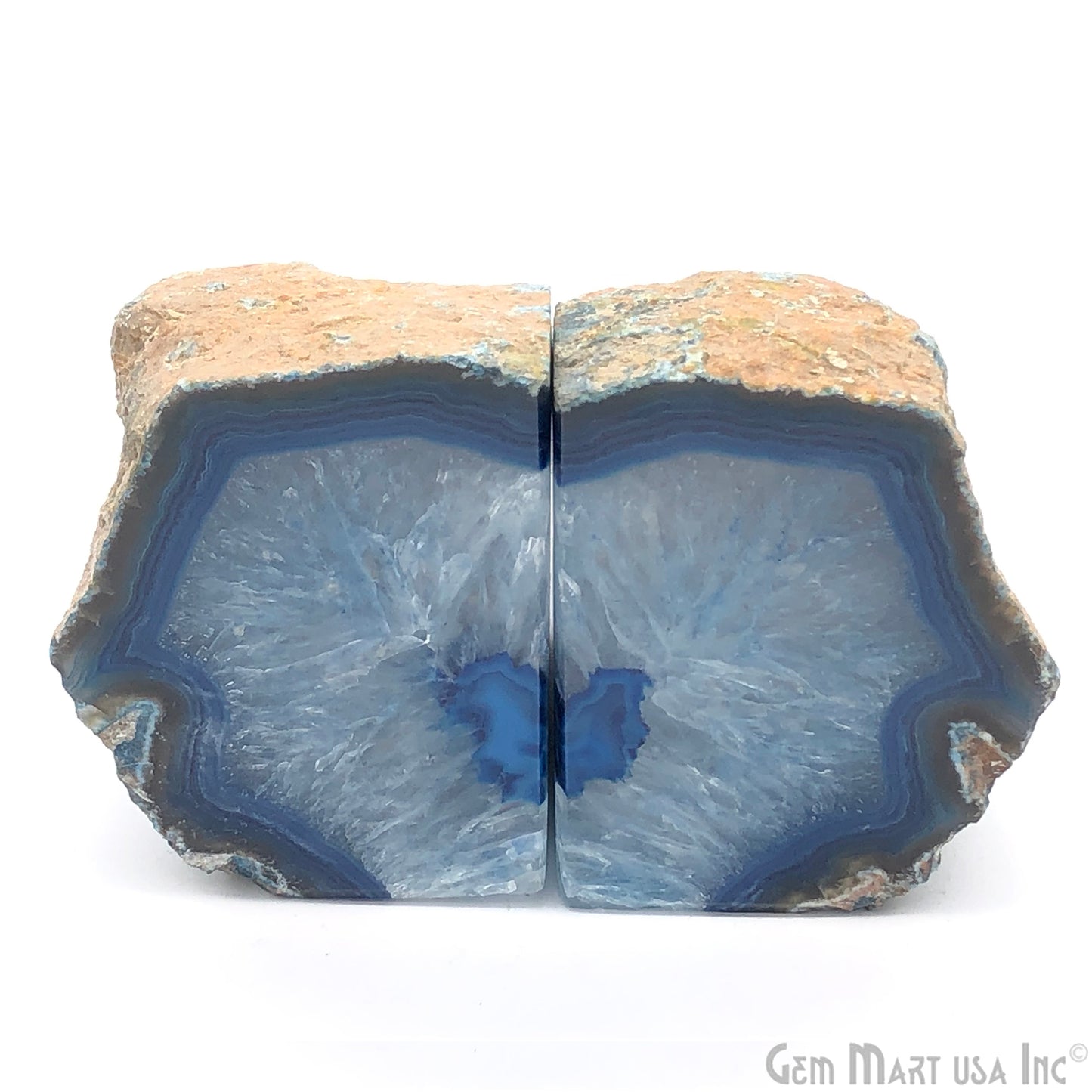 Large Geode Bookend. Blue Agate Bookend Pair. (3.1lbs, 5-6"inch). Mineral Rock Formation, Healing Energy Crystal, Home Decor. *Ships Free