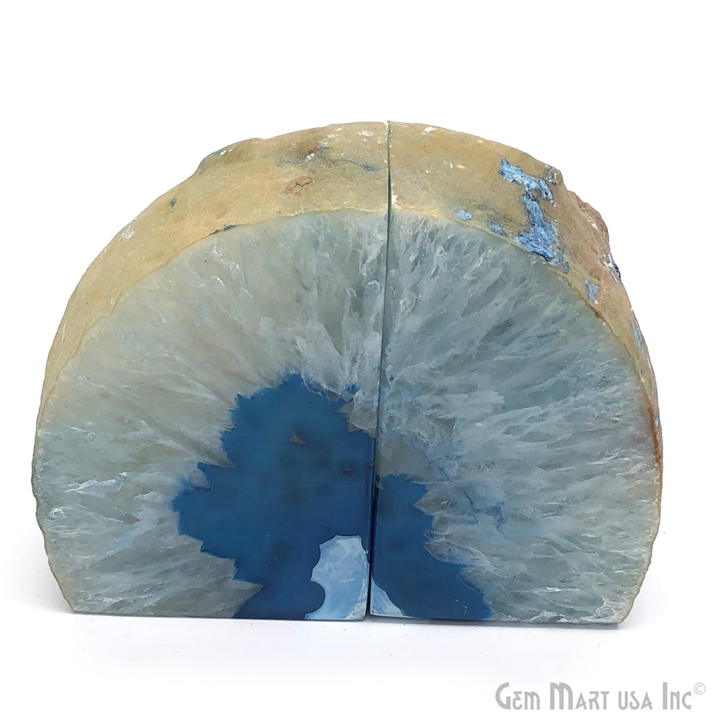 Large Geode Bookend. Blue Agate Bookend Pair. (3.1lbs, 4-5"inch). Mineral Rock Formation, Healing Energy Crystal, Home Decor. *Ships Free