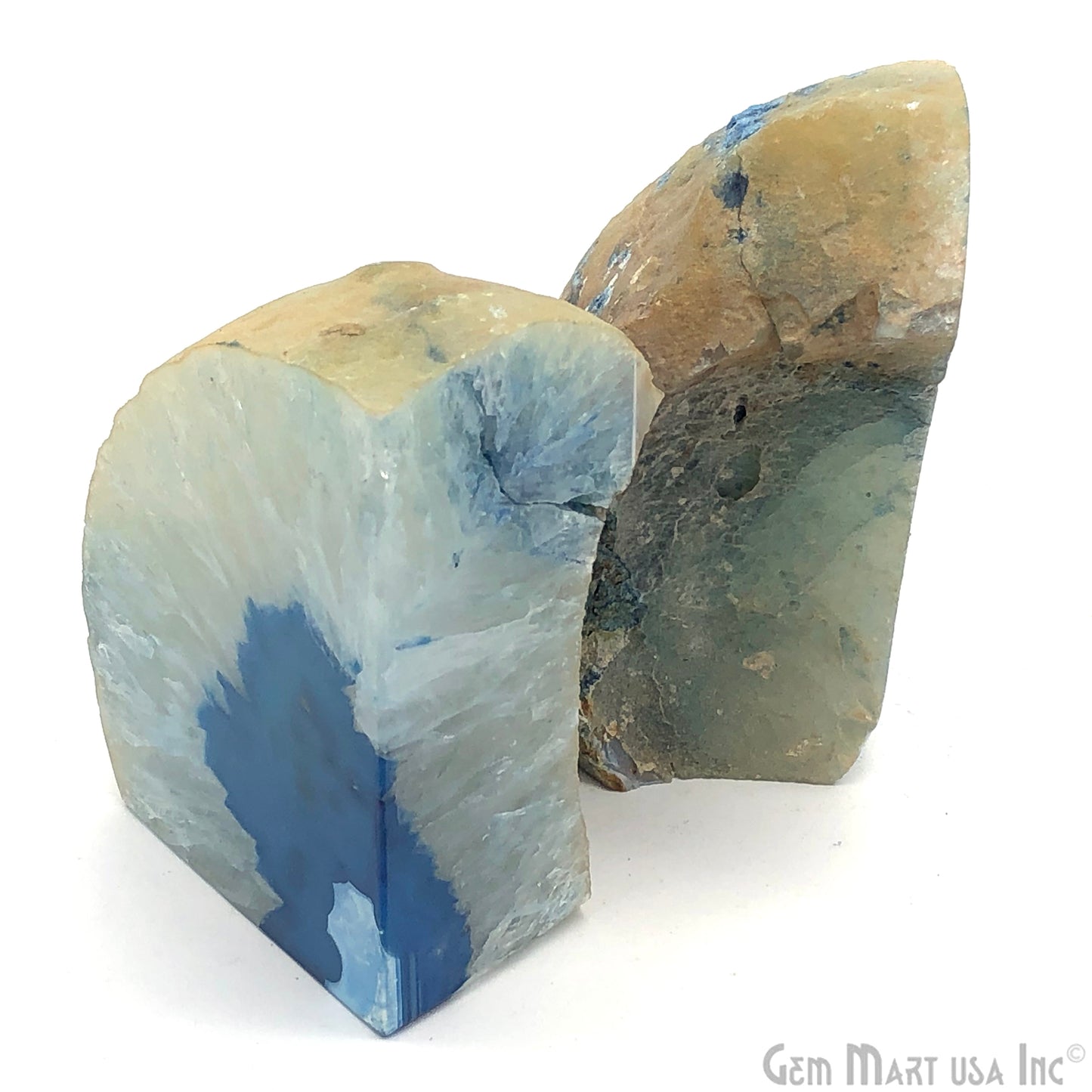 Large Geode Bookend. Blue Agate Bookend Pair. (3.1lbs, 4-5"inch). Mineral Rock Formation, Healing Energy Crystal, Home Decor. *Ships Free