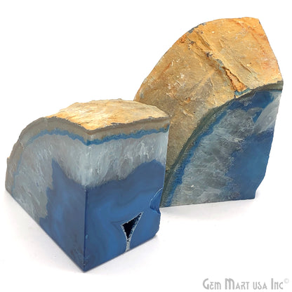 Large Geode Bookend. Blue Agate Bookend Pair. (3.1lbs, 6-7"inch). Mineral Rock Formation, Healing Energy Crystal, Home Decor. *Ships Free