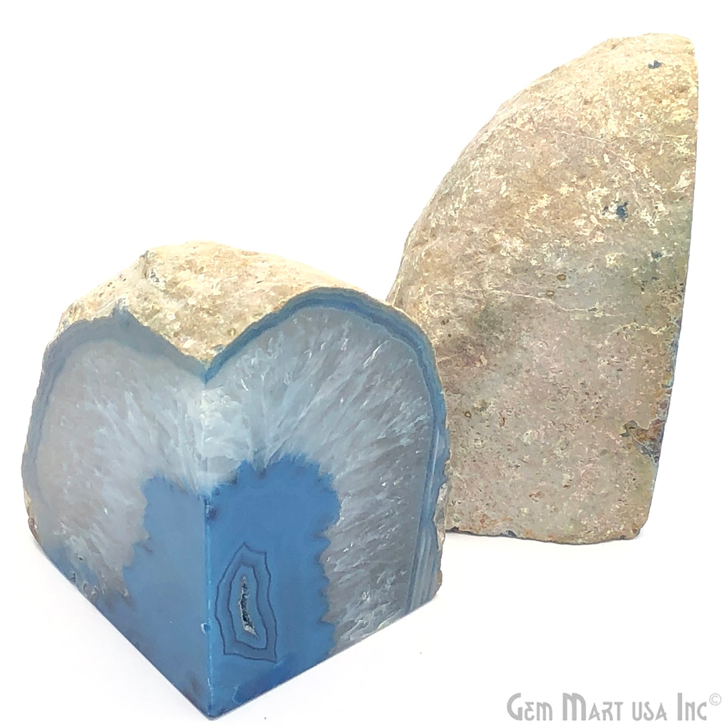 Large Geode Bookend. Blue Agate Bookend Pair. (3.1lbs, 5-6"inch). Mineral Rock Formation, Healing Energy Crystal, Home Decor. *Ships Free