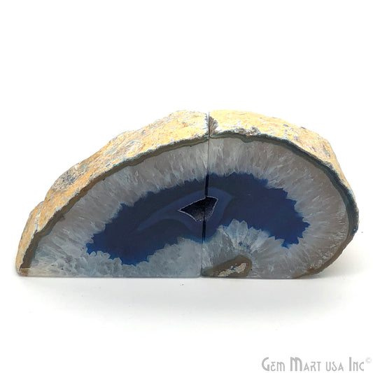 Large Geode Bookend. Blue Agate Bookend Pair. (3.4lbs, 6-7"inch). Mineral Rock Formation, Healing Energy Crystal, Home Decor. *Ships Free