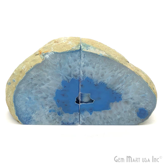 Large Geode Bookend. Blue Agate Bookend Pair. (3.1lbs, 6-7"inch). Mineral Rock Formation, Healing Energy Crystal, Home Decor. *Ships Free