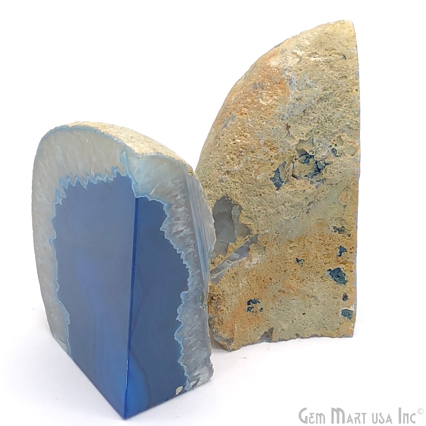 Large Geode Bookend. Blue Agate Bookend Pair. (2.9lbs, 4-5"inch). Mineral Rock Formation, Healing Energy Crystal, Home Decor. *Ships Free