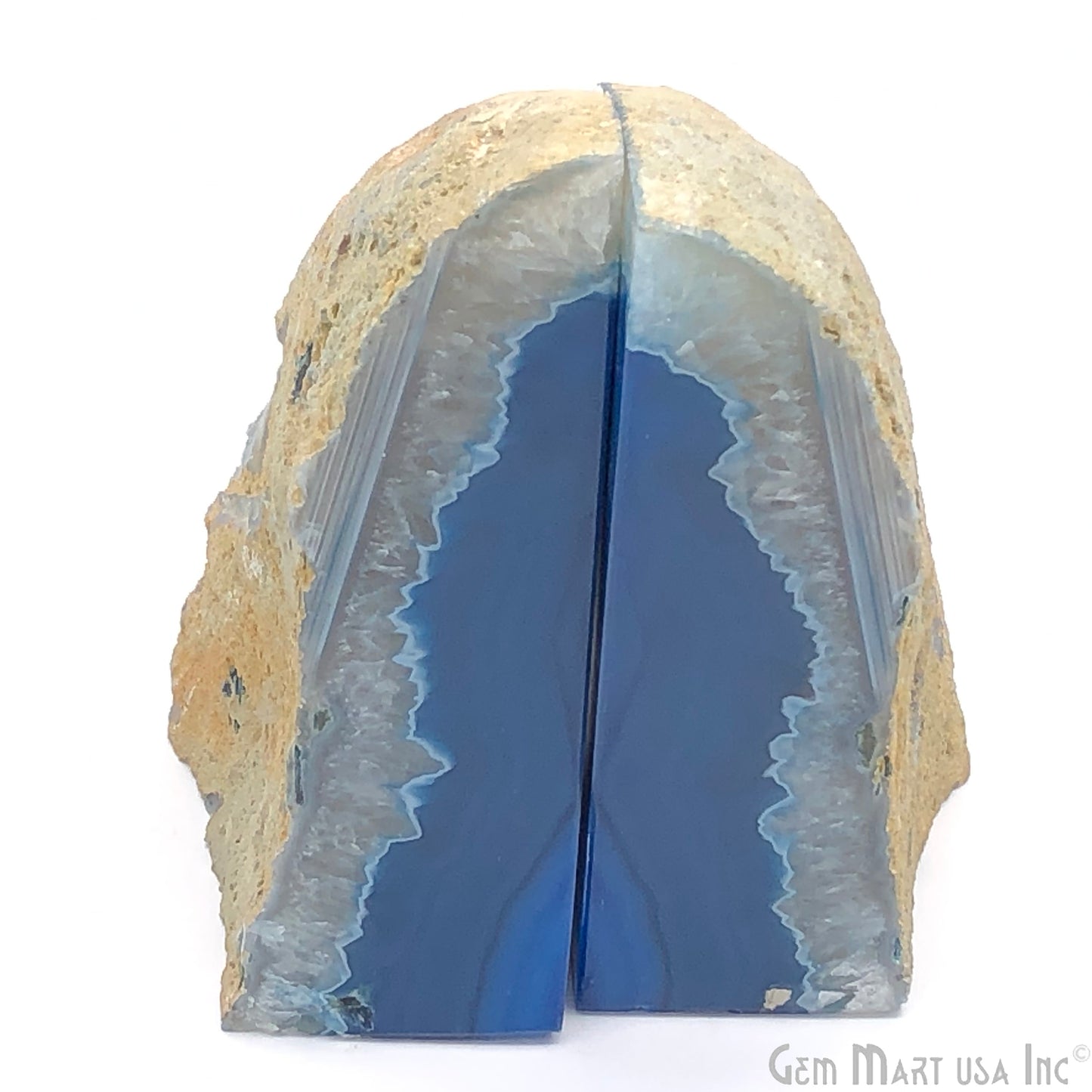 Large Geode Bookend. Blue Agate Bookend Pair. (2.9lbs, 4-5"inch). Mineral Rock Formation, Healing Energy Crystal, Home Decor. *Ships Free