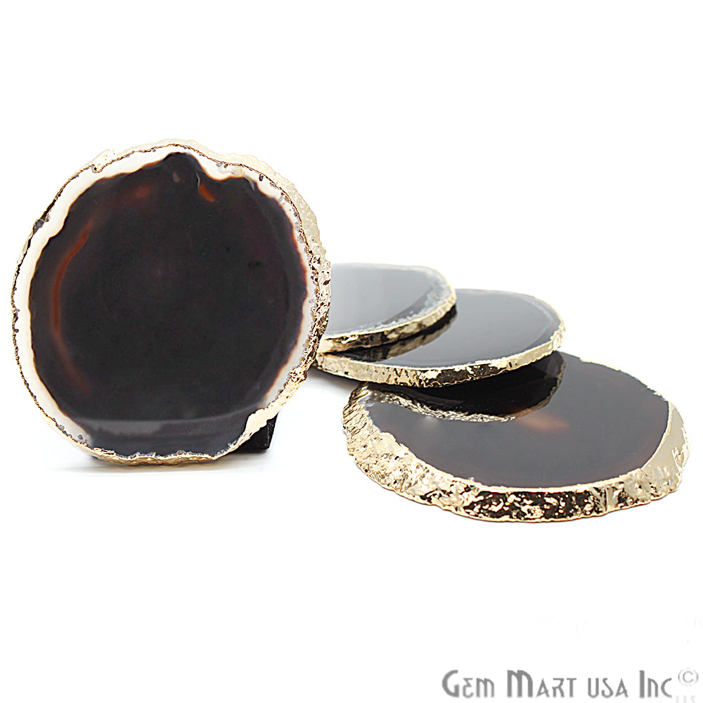 Black Coaster, Agate Coaster, Coaster Set, Drinkware, Rock Coaster, Agate Slice - GemMartUSA