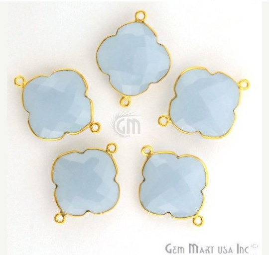 Clover 24x20mm Gemstone Double Bail Gold Bezel Gemstone Connector