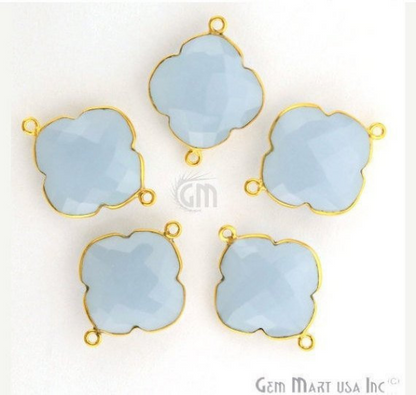 Clover 24x20mm Gemstone Double Bail Gold Bezel Gemstone Connector