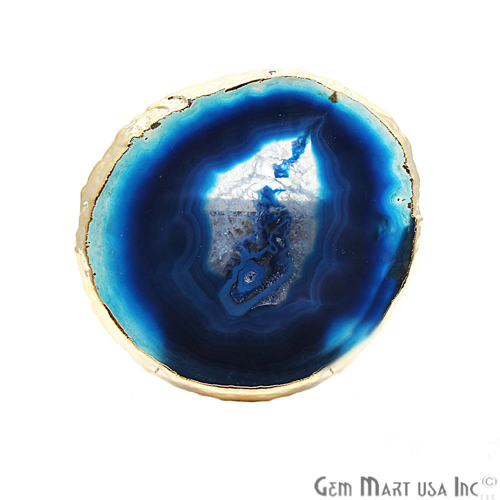 Blue Agate Coaster, Coaster Set, Rock Coaster,Agate Slice Drink Coaster - GemMartUSA