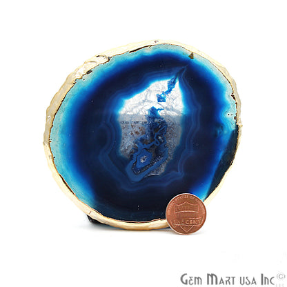 Blue Agate Coaster, Coaster Set, Rock Coaster,Agate Slice Drink Coaster - GemMartUSA