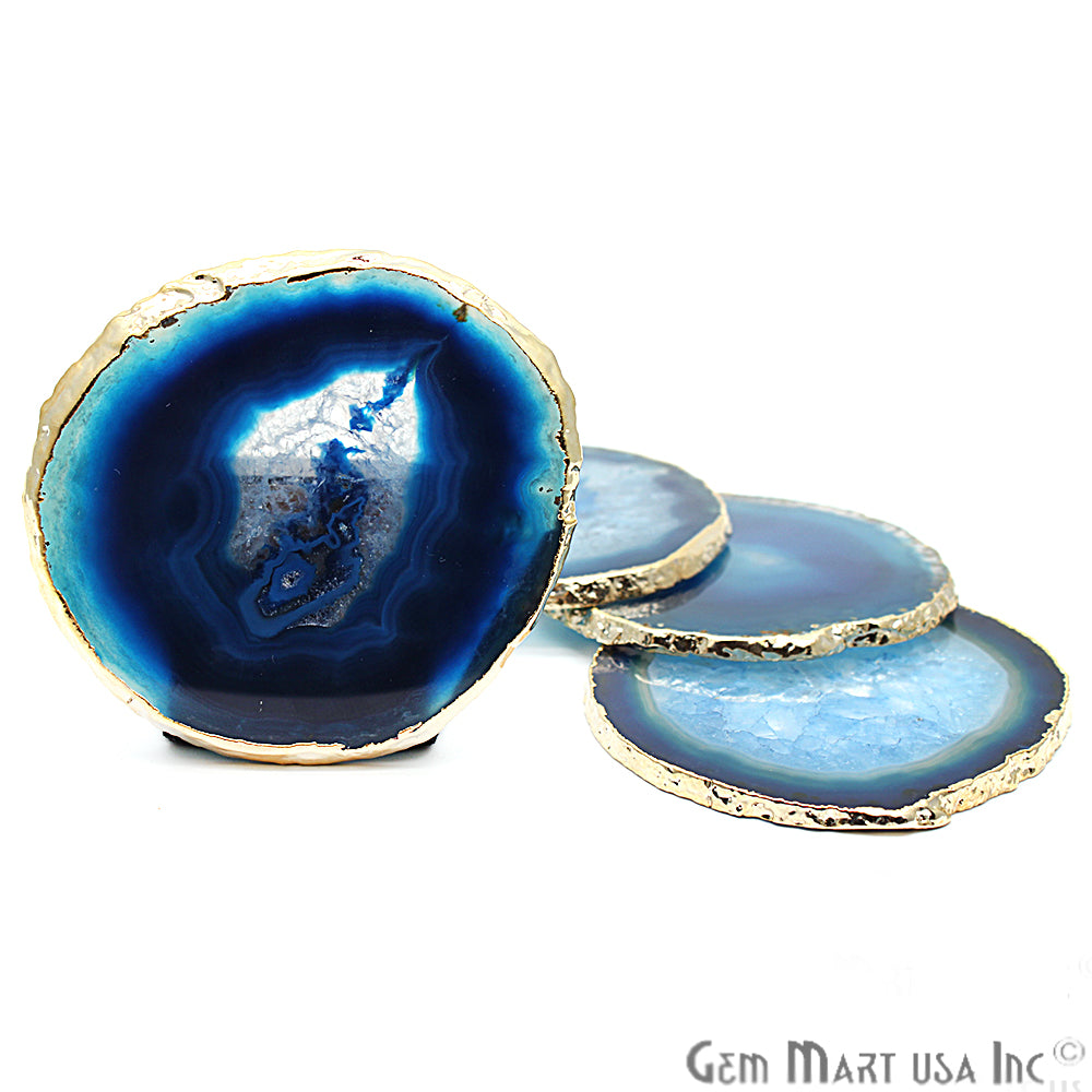 Blue Agate Coaster, Coaster Set, Rock Coaster,Agate Slice Drink Coaster - GemMartUSA