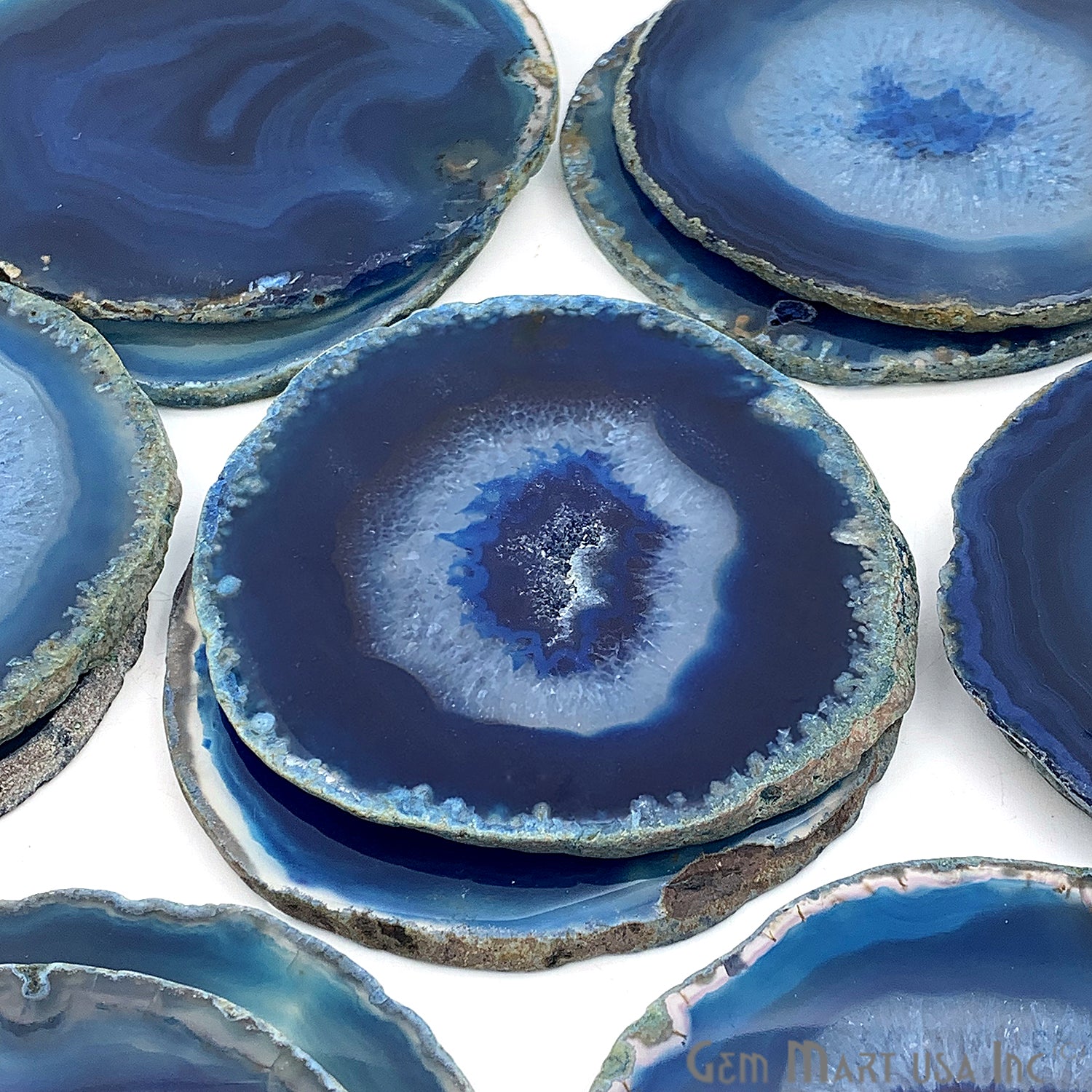 Blue Agate Coaster, Coaster Set, Rock Coaster,Agate Slice Drink Coaster - GemMartUSA