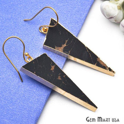 Triangle Shape 42x16mm Gold Plated Sediment Jasper Hook Earrings 1Pair (Pick your Gemstone) - GemMartUSA