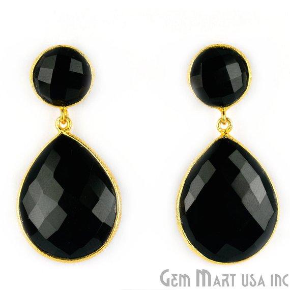 Pear and Round Shape 21x46mm Gold Plated Gemstone Dangle Studs (Pick your Gemstone) (90014-1) - GemMartUSA