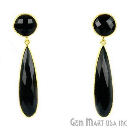 Pear and Round Shape 43x28mm Gold Plated Gemstone Dangle Studs (Pick your Gemstone) (90015-1) - GemMartUSA