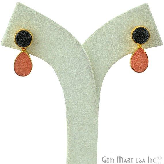 Double Druzy 24x9mm Gold Plated Dangle Stud Earrings (Pick your Gemstone) (90148-1) - GemMartUSA