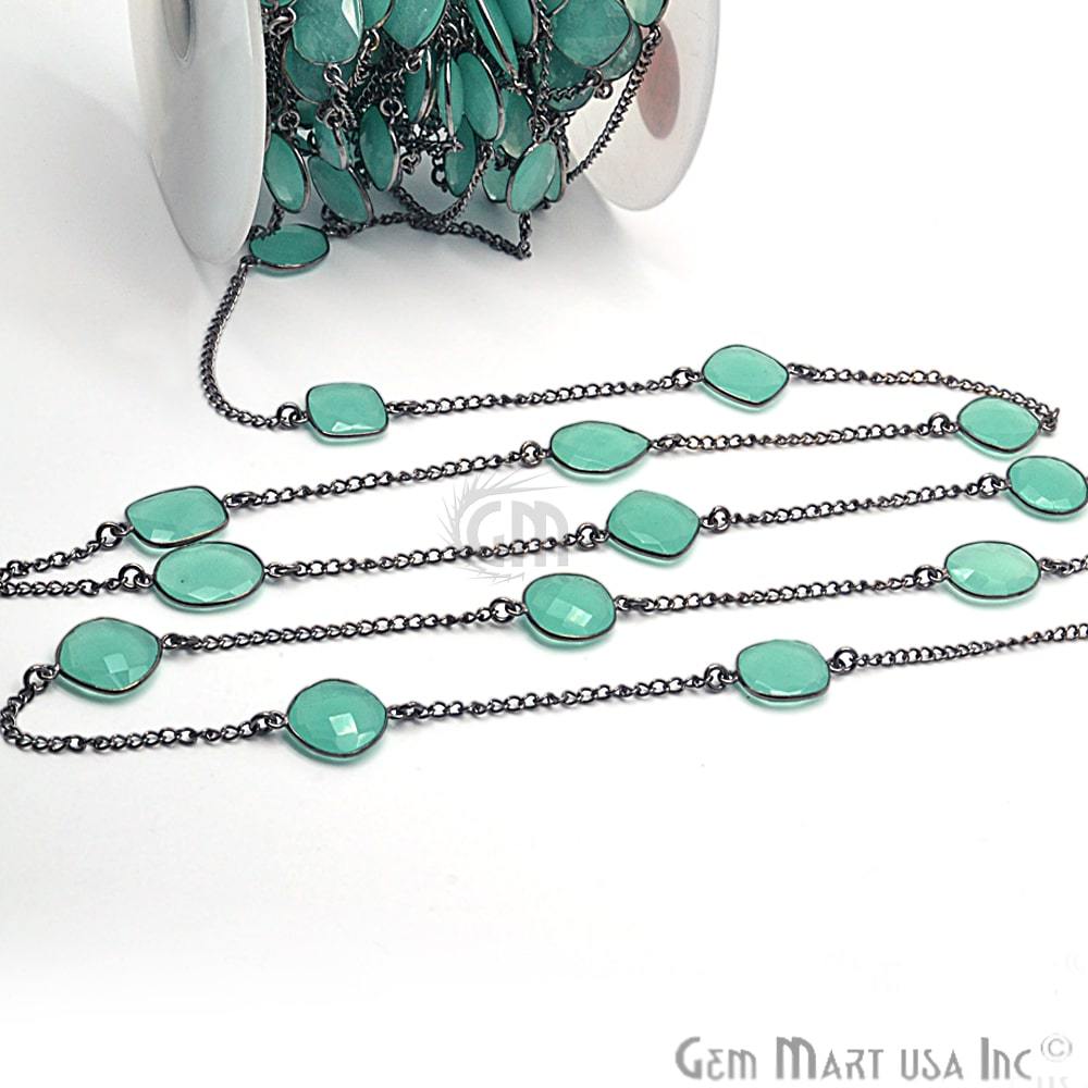 Aqua Chalcedony 10-15mm Oxidized Link Bezel Connector Chain (764032778287)